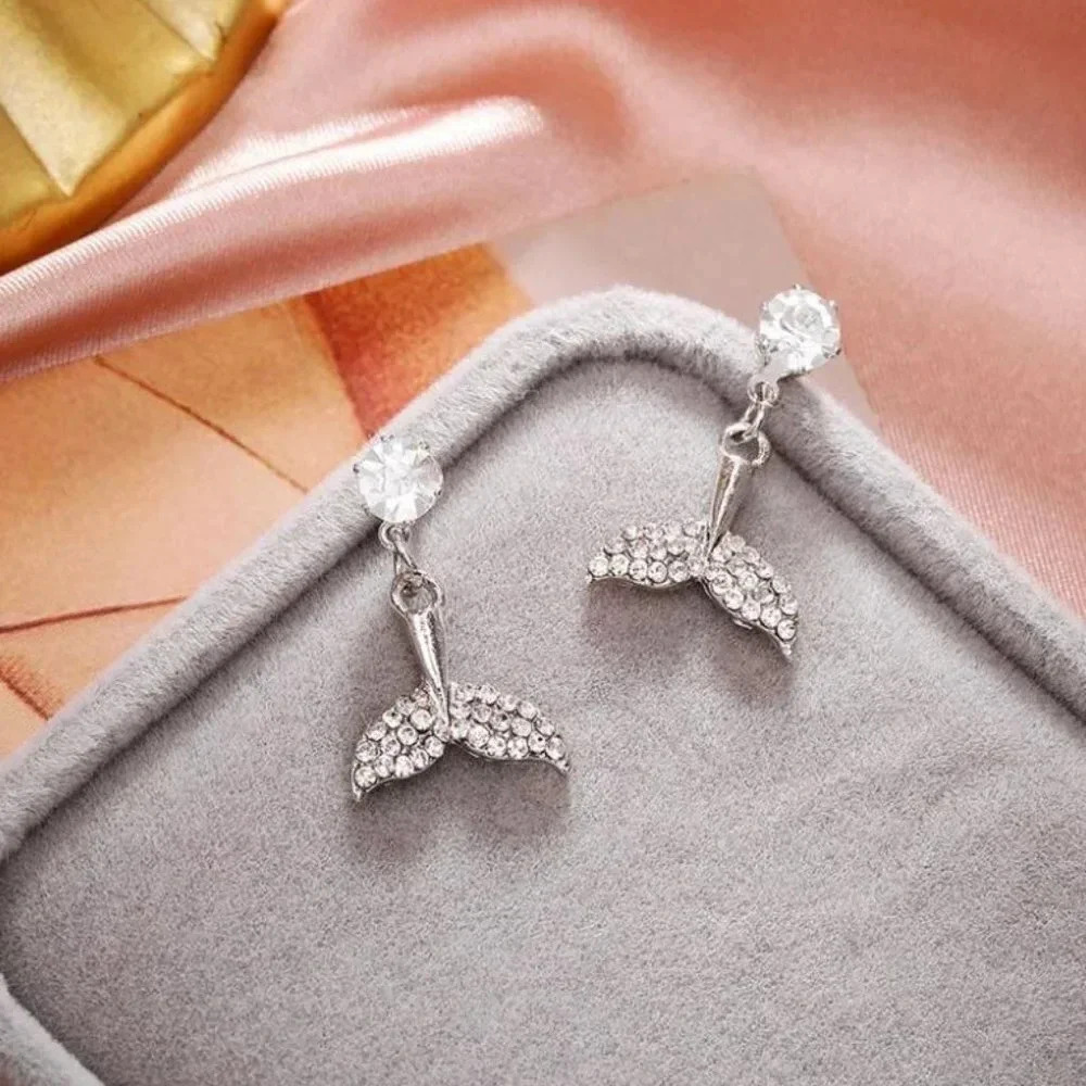 NEW Silver Diamond Mermaid Tail Stud Earrings